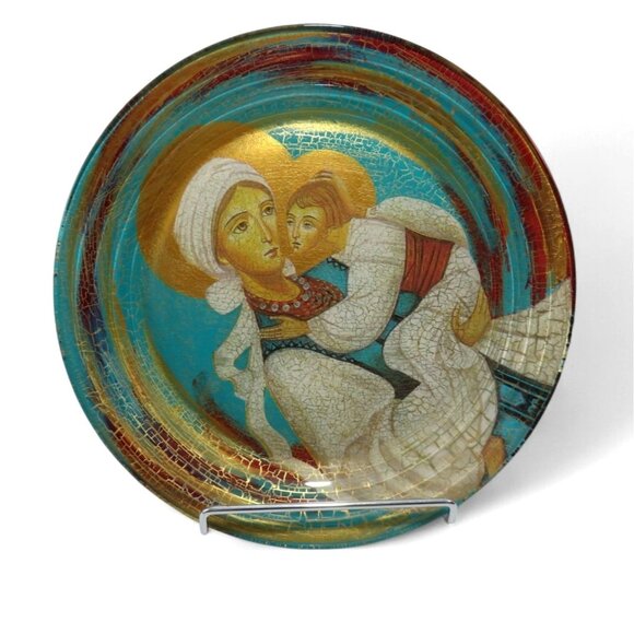 MADONNA and CHILD Glass Plate Signed in 2007 by Daria Hulak-Kulchytsky 10.6" - Picture 1 of 12